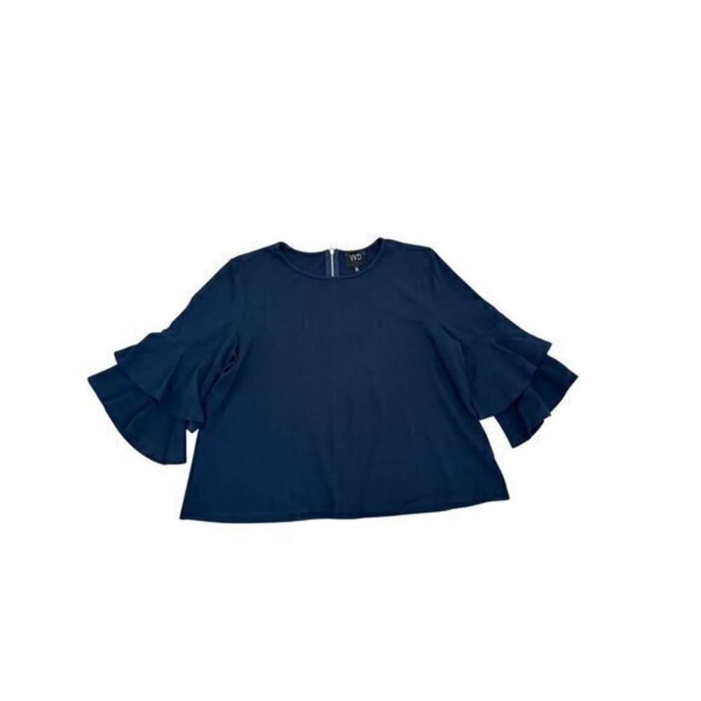 W5 Womens Navy Blue Ruffle Sleeve Blouse With Back Zipper Closure Size M